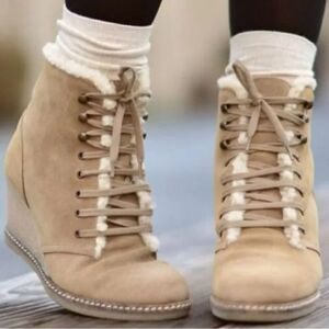 J. Crew MacAlister Shearling Wedge Boot in Beige Suede Size 6